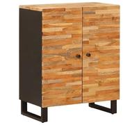Weilusique Buffet de rangement en bois de manguier massif marron 60 x 33 x 75 cm avec tiroir compartiment porte armoire d'appoint noire pour salon, bureau, couloir, espace de rangement