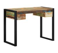 Weilusique Bureau en bois massif recy vec cadre en acier, 110 x 50 x 77 cm, deux tiroirs, table de travail secrétaire avec espace de rangement pour bureau, maison, salon, peu encombrant, robuste