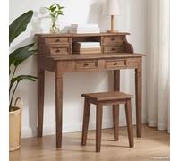 Weilusique Bureau en bois massif vieilli 90 x 50 x 101 cm avec 6 tiroirs et étagère, secrétaire rustique pour bureau, bureau à domicile, salle d'étude, peu encombrant et organisé