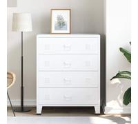 Weilusique Commode industrielle blanche avec quatre tiroirs 78 x 40 x 93 cm Buffet en métal avec fentes d'aération pour espace de rangement, étagère, organiseur, chambre à coucher, salon, couloir