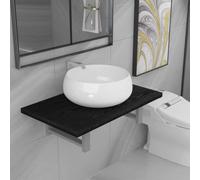 Weilusique Lot de 2 meubles de salle de bain en céramique noire avec étagère murale 60 x 40 x 16,3 cm, lavabo rond 40 x 15 cm, avec matériel de montage, gain de place