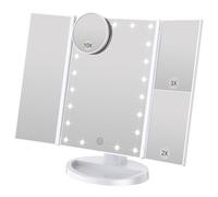 WEILY Miroir de courtoisie, 21 LED et grossissement 1X / 2X / 3X, Interrupteur Tactile pour régler la luminosité, Miroir de Maquillage en Mode Double Alimentation (Blanc)