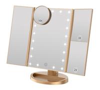 WEILY Miroir de Maquillage, 21 LED et grossissement 2X/ 3X, Interrupteur Tactile pour régler la luminosité, Mode d'alimentation Double Miroir à Trois Volets (Or)