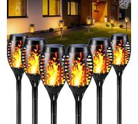Weiongppy 6 Pièces Lumières Flamme Solaire Exterieure,Lampe Exterieur,LED Extérieur Flamme,12 LED Torche Solaire Étanche,Lampe Flamme Vacillante pour Jardin,Patio,Chemins