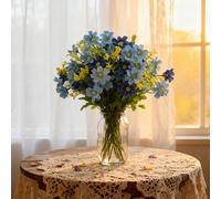 Wei's moment 6 lots de plantes artificielles pour balcon et intérieur, décoration de fleurs en plastique, plastique faux, fleurs résistantes aux UV pour tombes et jardin bleu