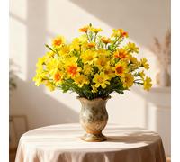 Wei's moment 6 lots de plantes artificielles pour balcon et intérieur, décoration de fleurs en plastique, plastique faux, fleurs résistantes aux UV pour tombes et jardin jaune