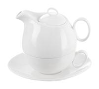 Weißer Porzellan-Teekanne mit Tasse MONA 3-teilig