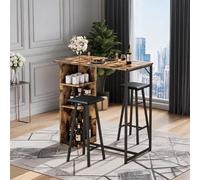 WEJIUAFB Ensemble de table de bar 3 pièces avec 2 chaises rembourrées et 3 grands compartiments de rangement, table de bar, table haute avec espace de rangement, table de cuisine, table de bistrot