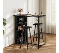 WEJIUAFB Ensemble de table de bar 3 pièces avec 2 tabourets et 3 étagères, table haute avec espace de rangement, table de cuisine avec 2 chaises, tabourets de bar, table de bistrot, rembourrage doux +
