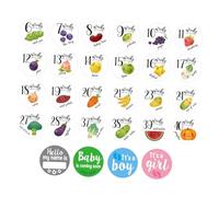WEKAMOS Lot de 28 Autocollants Ventre Rond pour Femme Enceinte Stickers Hebdomadaires sans Résidu Accessoires Photo Maternité pour Souvenirs de Grossesse et Annonces Bébé
