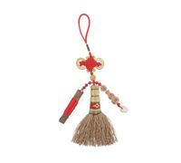 WEKAMOS Pendentif Balai Feng Shui pour Berceau Bébé, Mini Balai Vintage en Fibres Douces, Ornement Nœud Rouge et Pièce Chinoise, à Suspendre Décorative pour Chambre -Né, Présent Amulette