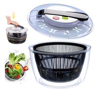 Welan Essoreuse à Salade - Bac Double en PP & ABS, Manivelle à Effort Réduit, Panier Grille Grand Capacité, Design Compact, pour Lavage & Essorage Rapide de Légumes/Fruits