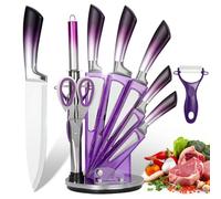 Welan Set de Couteaux de Cuisine 9 Pièces avec Bloc Tournant ABS - Lames en Acier Inoxydable à Revêtement Anti-Adhésif, Affûteur, Idéal pour Couper, Hacher et Émincer(Dégradé Violet)