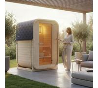 WELCON® EASYHEAT Solo Sauna tonneau d'extérieur 120 x 120 x 194 cm - Sauna de jardin en bois d'épicéa pour 1 à 2 personnes avec four électrique 3,6 kW 230 V, pierres de sauna et seau d'infusion