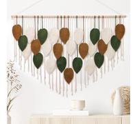 Weldomcor Macramé Tapisserie Bohème - Décoration Murale - Plume - Chic - Vert Kaki, 130 x 85 cm
