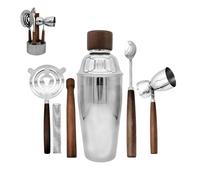 WELESHEI 6 PCS Bar Tool Set Kit de Shaker à Cocktail en Acier Inoxydable avec Pilon, Double Jigger, cuillère à mélanger, passoire et Support Rond Mat Bartender Essentials Barware pour la fête du Bar