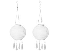 WELFE AMARE 9700-1013-101 Lot de 2 lanternes solaires avec pompons Blanc Ø env. 20 cm avec 1 LED blanc chaud