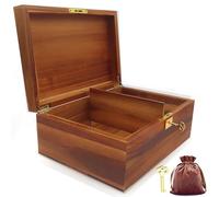 WELITTCON Grande boîte de rangement décorative en bois d'acacia de qualité supérieure avec couvercle à charnière et e verrouillage - Boîte à souvenirs - 28 x 21,6 x 12,7 cm