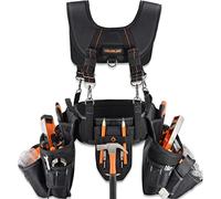 WELKINLAND Ceinture à outils avec 39 poches pour homme, avec bretelles, rembourrée de 10,2 cm, noire avec orange, taille unique (96,5-121,9 cm)