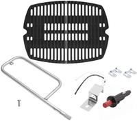 WELL GRILL Brûleur 69956 et grille 7645 en fonte | Pour barbecue à gaz Weber série Q2200, Q2400, Q200, Q220, Q2000, grille en fonte et tuyau de brûleur et allume-feu électrique