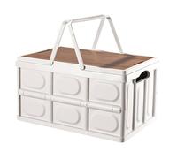Well Home Boîte de rangement pliable Blanc avec couvercle imitation bois 54 x 36 x 29 cm