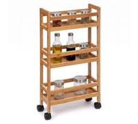 Well Home Chariot d'appoint en Bambou avec roulettes 36 x 15 x 74,5 cm, 3 Niveaux Idéal pour Cuisine, Salle de Bain et Bureau