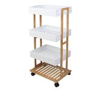 Well Home Chariot de Rangement en Bambou avec 1 étagère et 3 Plateaux Blanc 40 x 30 x 87,5 cm
