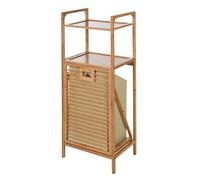 Well Home Étagère de Salle de Bain en Bambou avec 2 étagères et Sac à Linge 40 x 30 x 95 cm
