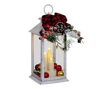 Well Home - Lanterne décorative de Noël avec lumière LED Chaude - Imitation Bougies au Design Blanc avec nœud et brindilles H.29 cm