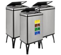 WELL HOME MOBILIARIO & DECORACIÓN 3 poubelles intelligentes de 40 l c/u, hauteur : 71,5 (x 35,5 x 26), gris avec étiquettes magnétiques