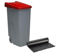 WELL HOME MOBILIARIO & DECORACIÓN Conteneur fermé 110 L rouge H.88 cm + rouleau de 10 sacs poubelle 120 l