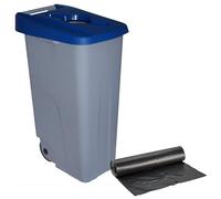 WELL HOME MOBILIARIO & DECORACIÓN Conteneur ouvert 110 L bleu H.88 cm + rouleau de 10 sacs poubelle 120 l