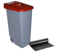 WELL HOME MOBILIARIO & DECORACIÓN Conteneur ouvert 110 L rouge H.88 cm + rouleau de 10 sacs poubelle 120 l