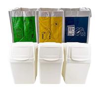 WELL HOME MOBILIARIO & DECORACIÓN JUEGO DE 3 CUBOS DE RECICLAJE CON CAPACIDAD DE 60 LITROS EN COLOR BLANCO 39X23X33 CM