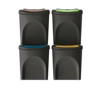 WELL HOME MOBILIARIO & DECORACIÓN Lot de 4 poubelles 100% plastique recyclé, noir, 4 x 25 l