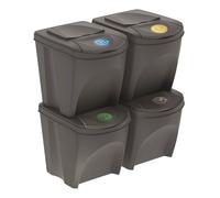 WELL HOME MOBILIARIO & DECORACIÓN Lot de 4 poubelles - Poubelle de recyclage grise de 4 x 25 l