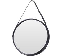 WELL HOME MOBILIARIO & DECORACIÓN Miroir Rond de 51 cm de diamètre avec Cadre Noir et Ceinture en Cuir PV