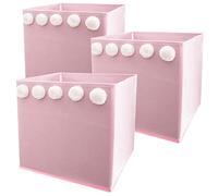 WELL HOME MOBILIARIO & DECORACIÓN PK4141 Lot de 3 boîtes de rangement pour enfants avec pompons Rose 29 x 29 x 29 cm