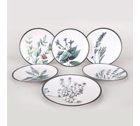 WELL HOME MOBILIARIO & DECORACIÓN Service Lot de 6 assiettes en céramique blanc, vert, violet et noir