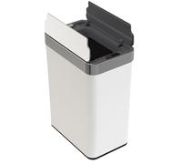 Well Home Poubelle de 50 l en acier inoxydable avec ouverture d'ailes et capteur automatique H. 53 cm Blanc
