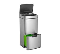 Well Home Poubelle de recyclage 62 L (37 L + 25 L) Poubelle à 2 compartiments, ouverture automatique avec capteur, en acier inoxydable, chromé