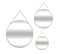 Well Home - Set de 3 miroirs Ronds de Couleur Or avec chaîne - Ø20 cm Ø 24 cm Ø 29 cm