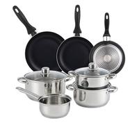 Well Home Set de batterie de cuisine de 7 pièces en acier inoxydable + 3 poêles Ø16Ø20Ø24cm Noir en aluminium pressé