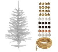 Well Home Set de Noël en Forme d'arbre Blanc avec Guirlande Lumineuse LED et 36 Boules décoratives Doré et Ambre 100 cm