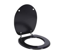 Well Home Siège de toilette MDF avec couvercle et charnières en acier inoxydable Noir 37,5 x 5,5 x 45 cm