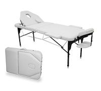 WELLCORE Table Pliante en Aluminium avec Dossier Rabattable, 185 x 65 cm, Similicuir Hauteur réglable, tête articulée, Trou Facial, Couleur Blanc, Sac à Dos de Transport, jusqu'à 225 kg