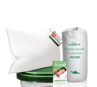 Welldora Oreiller 40x60, Premium 3 comp., Duvet/Plumes, Confort Moelleux | Oreiller en duvet et plumes, sensation hôtelière luxueuse, pour les dormeurs dos/côté | Certifié Oeko-Tex | Marque suisse