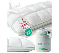 Welldora Oreiller Premium 40x80, 100% Fibres de Duvet et Plumes, mi-Ferme | Design nuage pour un confort optimal | Côté et dos | Oeko-Tex | Dermatest « Très bien » | Authentique marque suisse premium