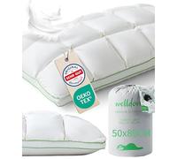 Welldora Oreiller Premium 50x80, 100% Fibres de Duvet et Plumes, mi-Ferme | Design nuage pour un confort optimal | Côté et dos | Oeko-Tex | Dermatest « Très bien » | Authentique marque suisse premium