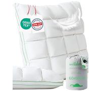 Welldora Oreiller Premium 60x60, 100% Fibres de Duvet et Plumes, mi-Ferme | Design nuage pour un confort optimal | Côté et dos | Oeko-Tex | Dermatest « Très bien » | Authentique marque suisse premium